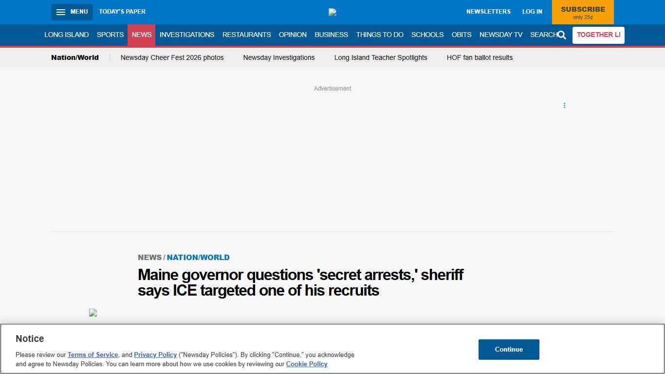 Maine governor questions 'secret arrests,' sheriff says ICE targeted one of his recruits - Newsday