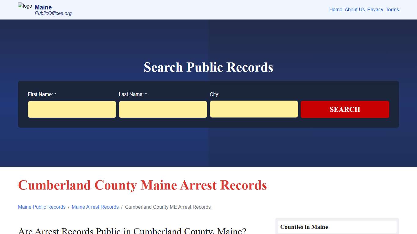 Cumberland County, ME Arrest Records Search – PublicOffices.org